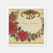 Victorian Holiday Poinsettia Wreath Découpage スタンダードカクテルナプキン (正面)