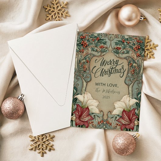 Victorian Holly & Amaryllis Christmas シーズンカード