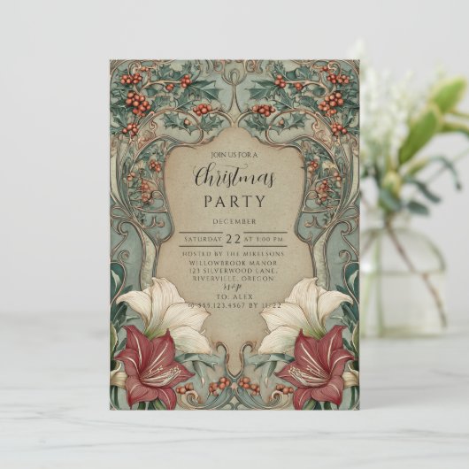 Victorian Holly & Amaryllis Christmas 招待状 (スタンド正面)