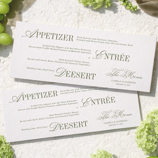 Victorian Ivory & Green Wedding Menu Card 招待状