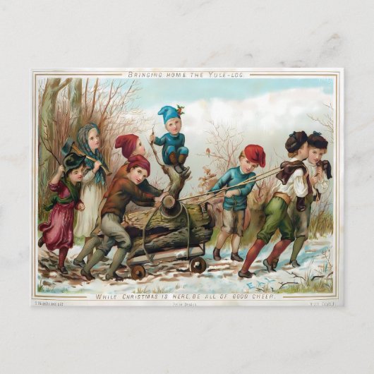 Victorian Kids Bringing Home the Yule Log ポストカード (正面)