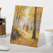 Victorian Ladies Autumn Forest Stroll Oil Painting 台座サイン (インサイチュ)