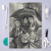 Victorian lady umbrella rainy day black & white 薄葉紙 (クラフト)