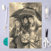 Victorian lady umbrella rainy day sepia 薄葉紙 (クラフト)