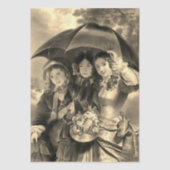 Victorian lady umbrella rainy day sepia 薄葉紙 (正面)