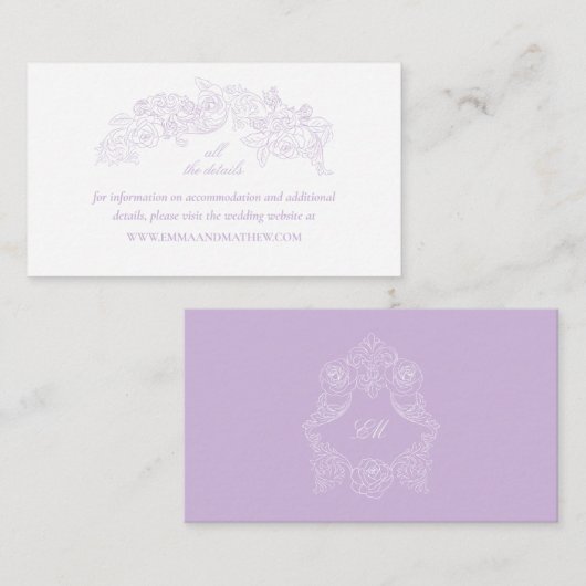 Victorian Lavender Crest Wedding Website エンクロージャーカード (正面/裏面)