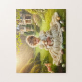 Victorian Little Girl with Bunny & Eggs Easter  ジグソーパズル (縦)