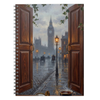 Victorian London Big Ben Rainy Day Oil Painting ノートブック