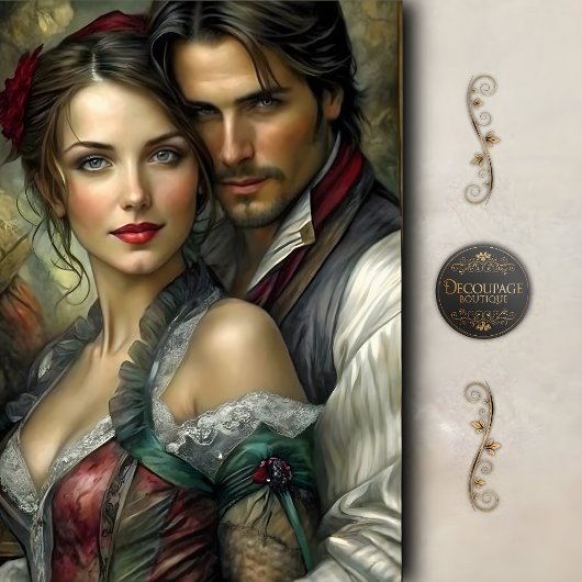 Victorian Lovers Portrait Romantic Decoupage 薄葉紙