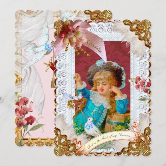Victorian 'Lovey Dovey' Dresden-style Card (正面/裏面)