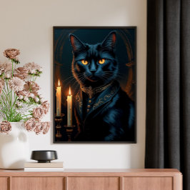  Victorian Medieval Black Cat Gallery Art ポスター