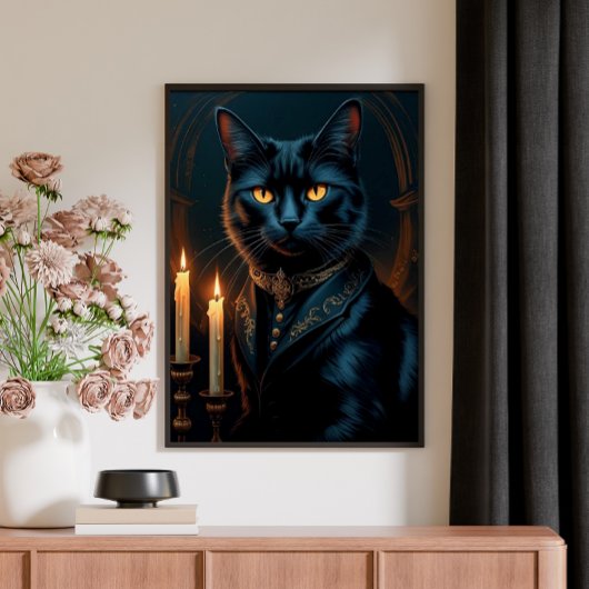  Victorian Medieval Black Cat Gallery Art ポスター