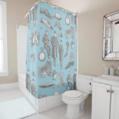 victorian men's style antique menswear toile blue シャワーカーテン (インサイチュ)