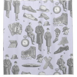 victorian mens style antique menswear toile purple シャワーカーテン