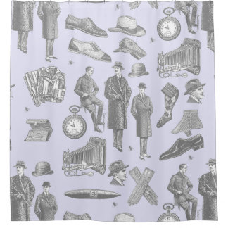 victorian mens style antique menswear toile purple シャワーカーテン