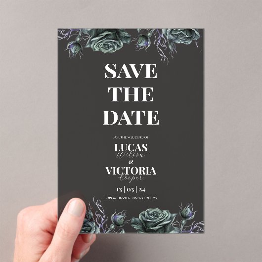 Victorian Moody Gothic Transparent Save the Date  アクリル招待状 (インサイチュ (ポータブル))