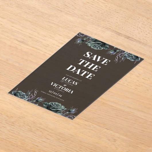 Victorian Moody Gothic Transparent Save the Date  アクリル招待状 (レイダウン)