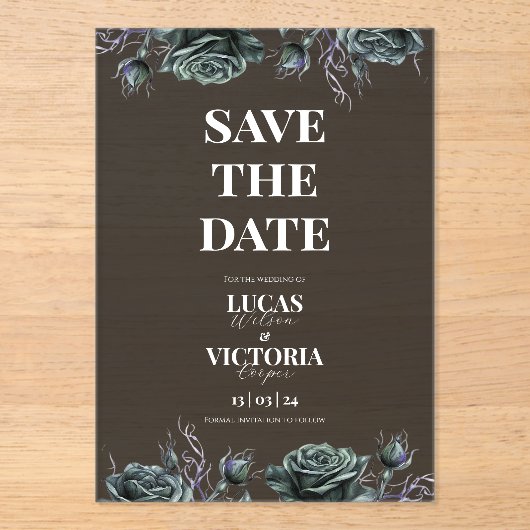 Victorian Moody Gothic Transparent Save the Date  アクリル招待状 (正面)
