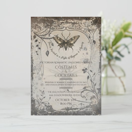 Victorian Moth Gothic Halloween Party Soirée 招待状 (スタンド正面)