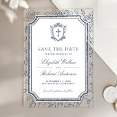 Victorian Navy Blue Catholic Wedding Save the Date アクリル招待状