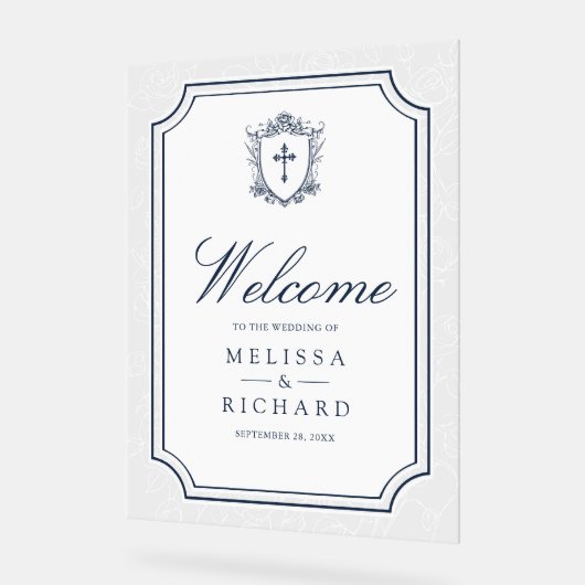 Victorian Navy Blue Catholic Wedding Welcome アクリルサイン (傾斜)