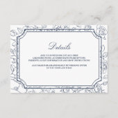 Victorian Navy Blue Line Art Wedding Details エンクロージャーカード (正面)