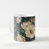 Victorian Navy & Cream Floral Botanical Blanket コーヒーマグカップ (正面左)