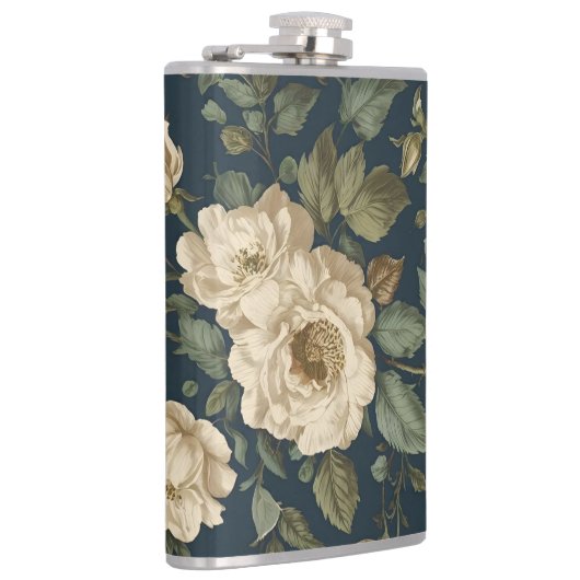 Victorian Navy & Cream Floral Botanical Blanket フラスク (右)