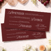 Victorian Old Money Burgundy Wedding Menu Card 招待状