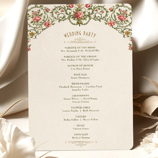 Victorian Ornate Gold Arch & Pink Roses Program 招待状