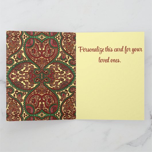 Victorian paisley pattern elegant red green gold カード (内部)