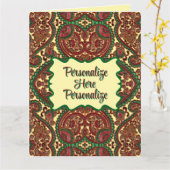 Victorian paisley pattern elegant red green gold カード (黄色い花)