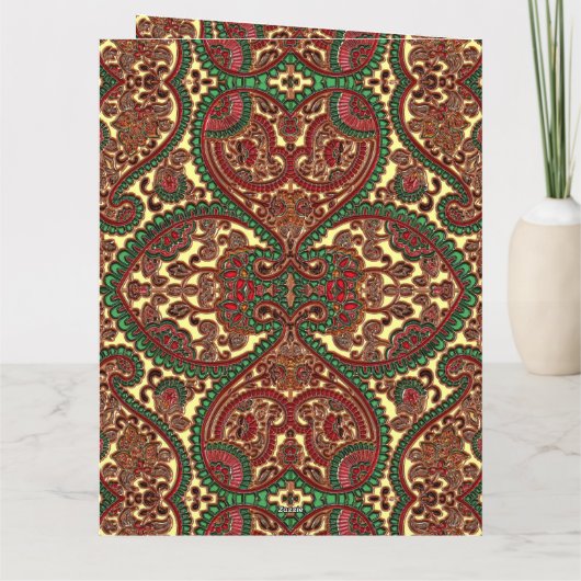 Victorian paisley pattern elegant red green gold カード (裏面)