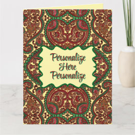 Victorian paisley pattern elegant red green gold カード