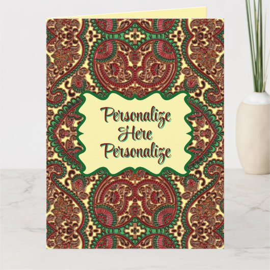 Victorian paisley pattern elegant red green gold カード (正面)