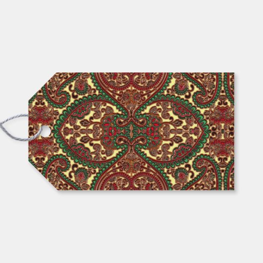 Victorian paisley pattern elegant red green gold ギフトタグ (裏面横)