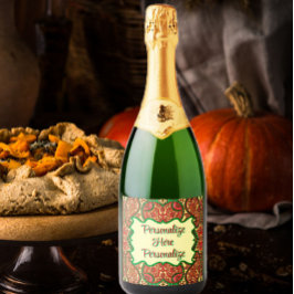 Victorian paisley pattern elegant red green gold スパークリングワインラベル