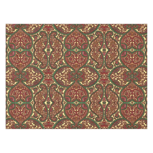 Victorian paisley pattern elegant red green gold テーブルクロス (正面(横))