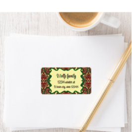 Victorian paisley pattern elegant red green gold ラベル