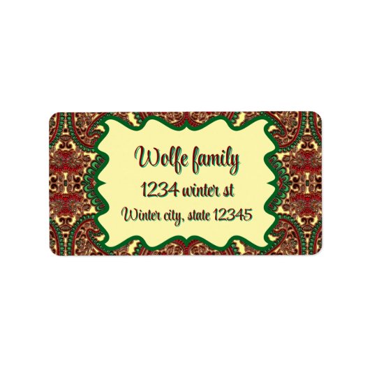 Victorian paisley pattern elegant red green gold ラベル (正面)