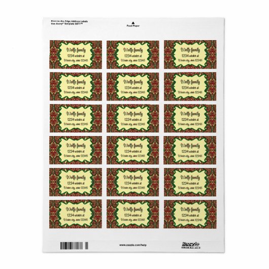 Victorian paisley pattern elegant red green gold ラベル (フルシート)