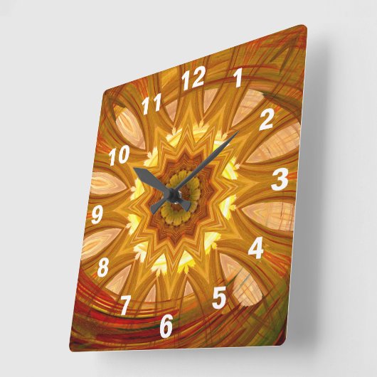 Victorian Peony Red Swirl スクエア壁時計 (傾斜)