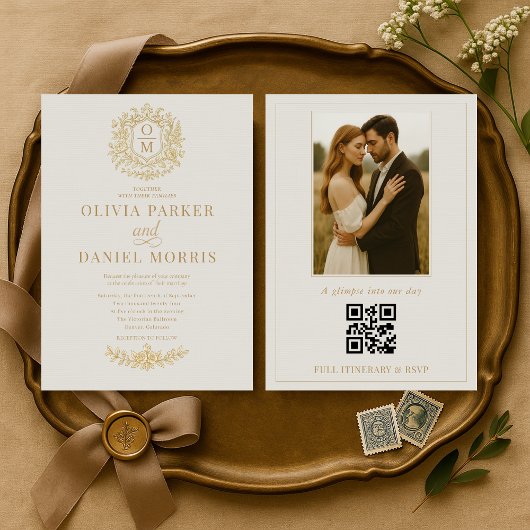 Victorian Photo QR Code Floral Elegant Wedding 招待状