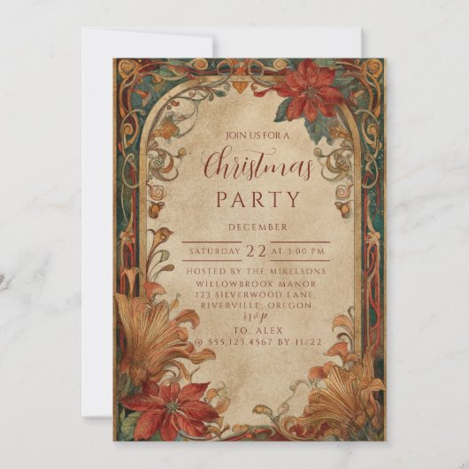 Victorian Poinsettia Christmas 招待状 (正面)