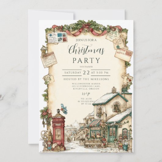 Victorian Postbox Christmas 招待状 (正面)