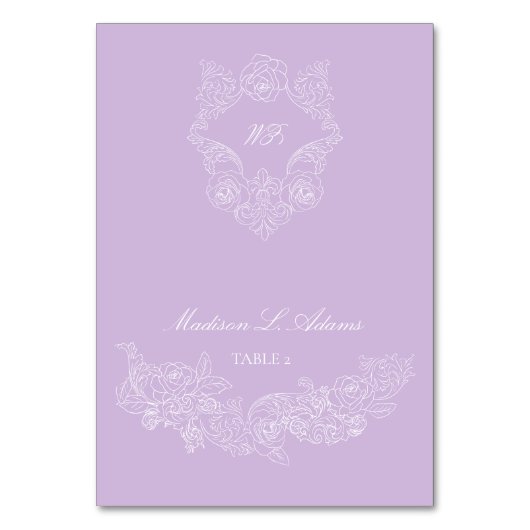 Victorian Purple Crest Elegant Foldable Name Card テーブルナンバー (正面)