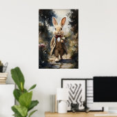 Victorian Rabbit In Jacket A Bouquet Print, Easter ポスター (ホームオフィス)