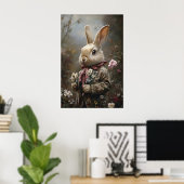 Victorian Rabbit Print Easter Bunny In Floral ポスター (ホームオフィス)