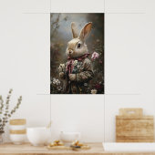 Victorian Rabbit Print Easter Bunny In Floral ポスター (キッチン)