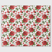 Victorian Red Roses Foliage Botanical Pattern ラッピングペーパー (フラット)